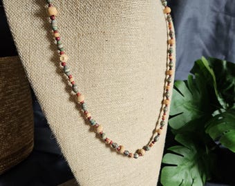 African Paper Bead and Wood Necklace