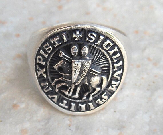 Heavy 3D The Seal of Knights Templar Ring Solid Sterling | Etsy