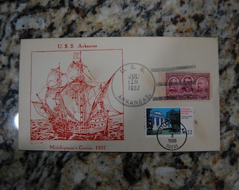1937 USS Arkansas-BB33-Midshipmen's Cruise--Scott #788  on Cover ---VF Cancel-----Must See