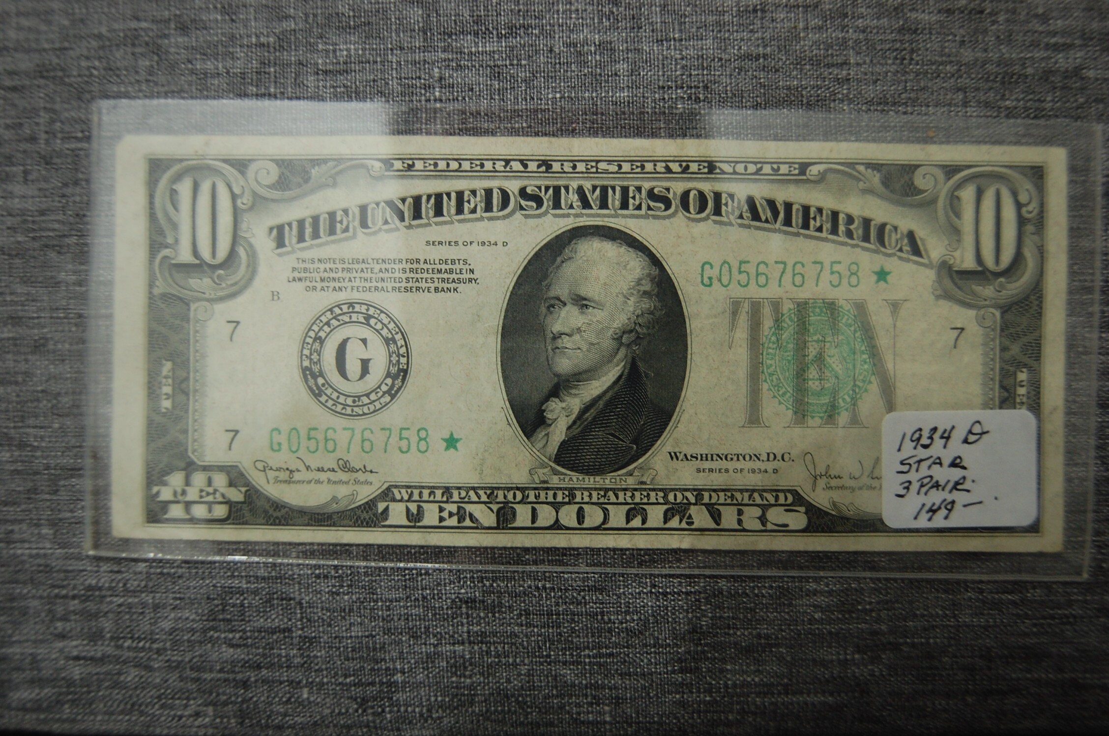 1950 10 Dollar Bill. C Series. No in God We Trust on the Bill. 