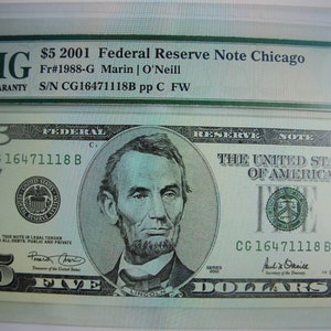 2001 Federal Reserve Note-Graded 67---CU---4 x 1"s Serial----See Pics