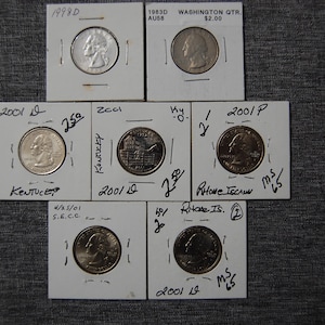 WASHINGTON QUARTER-1980/90&#39;s--- 7 DIFFERENT State Quarters---  Uncirculated  Ungraded