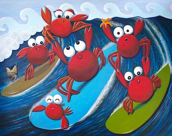 Crab decor, whimsical art, whimsical wall art, whimsical decor, whimsical prints, whimsical
