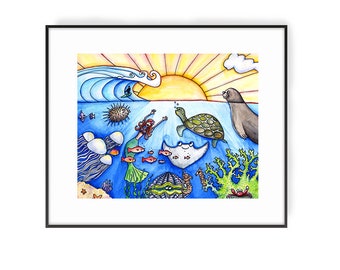 Marine Life Prints | 'Good Morning Sunshine' | Marine Life Decor | Kids Room Wall Decor | Kids Rom Wall Art | Marine Life Wall Art
