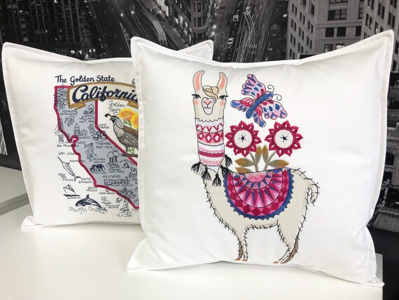 Llama Embroidered Decorative Pillow Gift For Home Throw Etsy