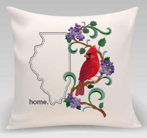 Illinois Cardinal and Violets Medley. Embroidered with feather insert