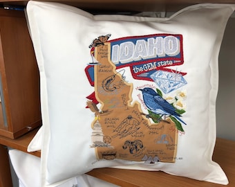 Idaho Pillow- Embroidered and Appliqued throw pillow-USA state- Housewarming gift-Home decor-Wedding gift