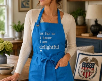Blue embroidered Apron - Bridal shower, housewarming