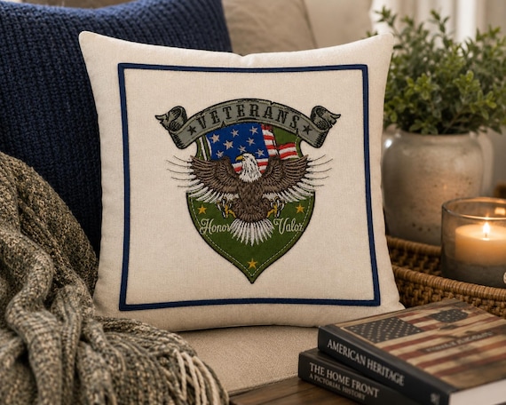 Veteran gift pillow - Embroidered Patriotic Eagle- Honor Valor Decor