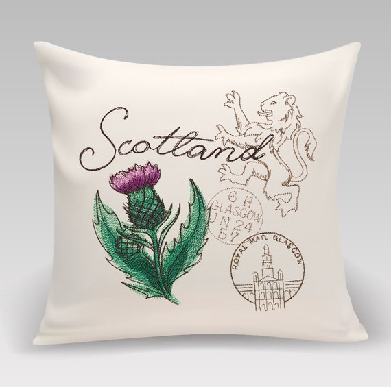 Embroidered icons of Scotland Decorative Pillow- Handmade and fully lined with insert- Gift for home