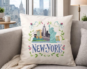 New York Embroidered throw pillow - NYC decorative Pillow - City travel home decor