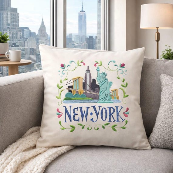 New York Embroidered throw pillow - NYC decorative Pillow - City travel home decor