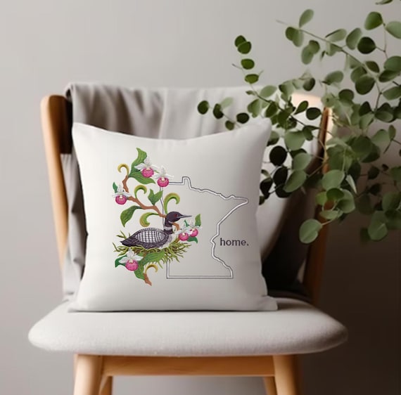 Minnesota Common Loon and Showy Lady Medley. Embroidered with feather insert