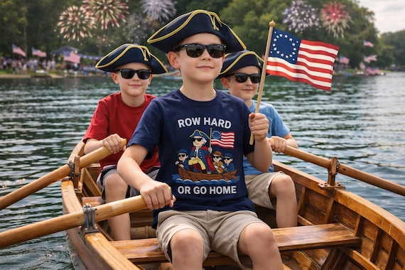 Patriotic Rowing tee- Funny George Washington Boat shirt - Adult and Youth -4th of July -  USA 250 anniversary