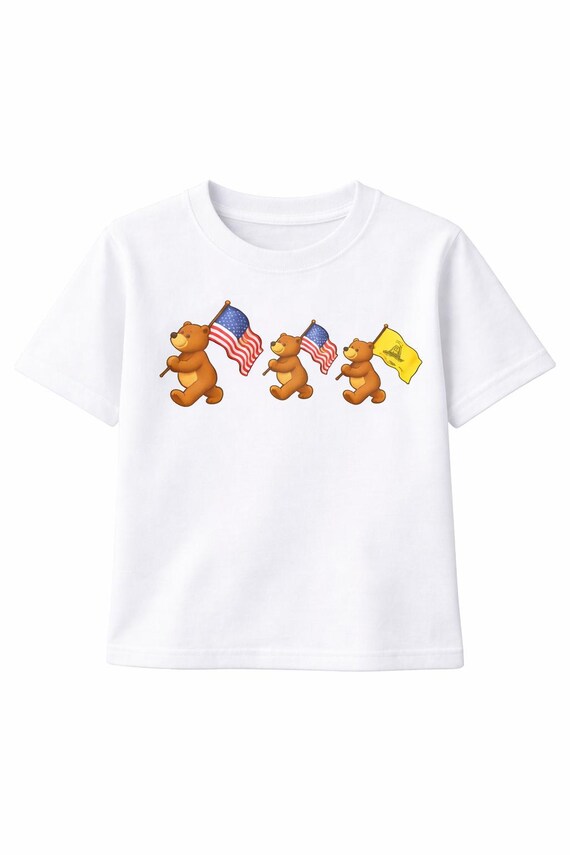 America kids 4th of July tee shirt - Liberty Bear Parade - Patriotic Flags
