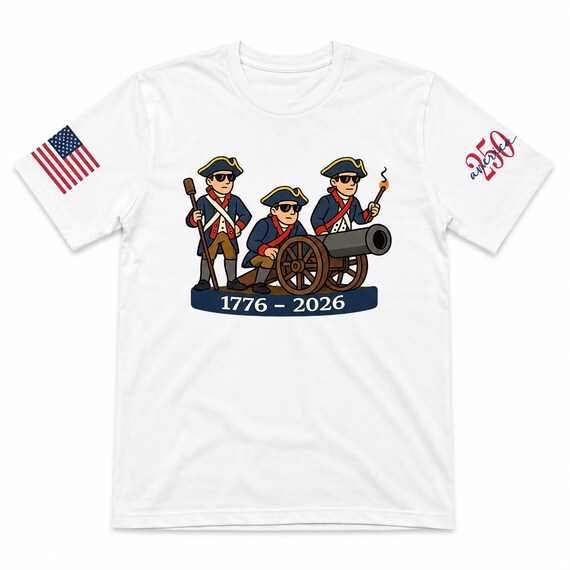 Fourth of July youth cotton shirt - USA 250 anniversary tee - Revolutionary war soldiers -1776-2026