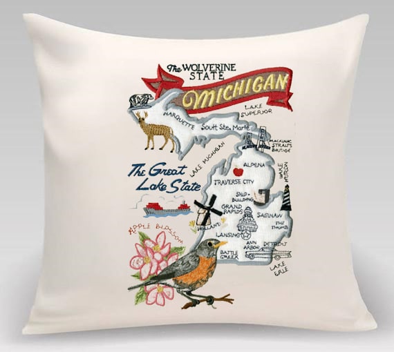 Michigan Pillow- Custom Embroidery