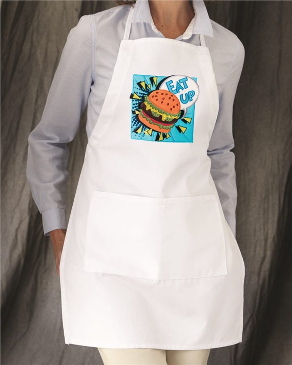 Apron - pop art fast food - Embroidered - Adjustable - great gift for those who love burgers and love to cook