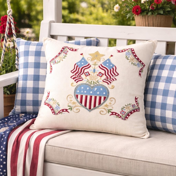 Patriotic Embroidered throw pillow- Americana home decor - USA 250