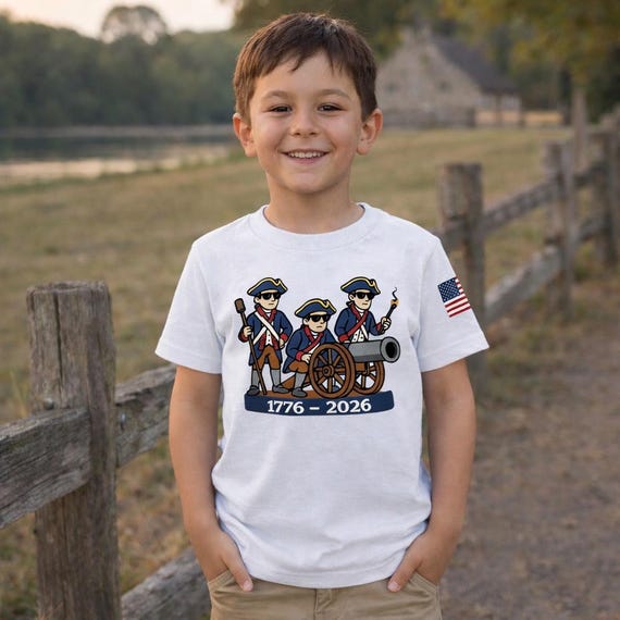 Fourth of July cotton shirt - USA 250 anniversary tee - Revolutionary war soldiers -1776-2026