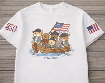 America 250 Kids Washington Crossing Shirt, 4th July Patriotic Tee, USA Anniversary