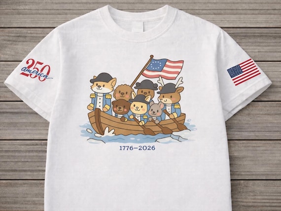 Kids Washington Crossing Shirt, 4th July Patriotic Tee, America 250 Celebration,