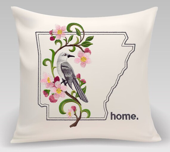 Arkansas Embroidered Mockingbird And Apple Blossom