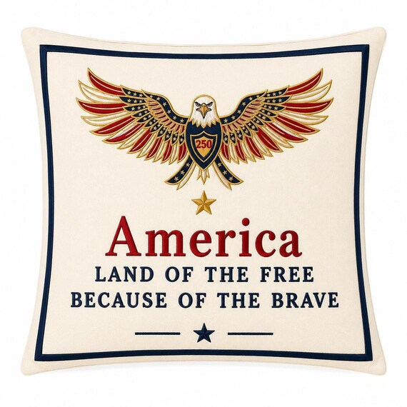 Embroidered Pillow with American Eagle Design - Patriotic Home Decor