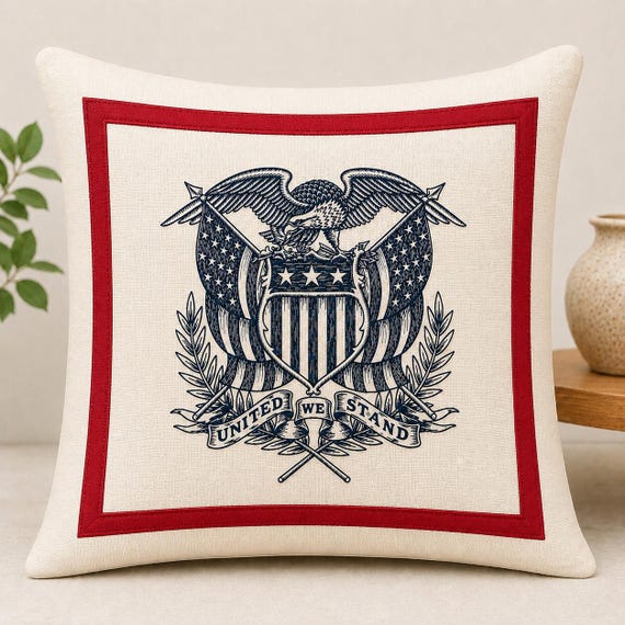Vintage Americana Eagle Pillow - United we Stand - 250 Embroidered celebration decor