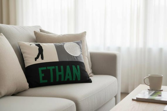 Golf pillow - Embroidered  and appliqued personalized pillow-Handmade pillow-Sports Gift - Gift for Dad -Home decor