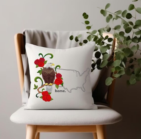 United States American Eagle and Rose Medley with feather insert. Embroidered