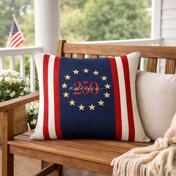 America 250 pillow embroidered USA anniversary decor Fourth of July