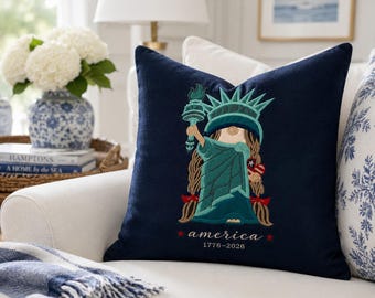 America 250 embroidered pillow Patriotic Statue of Liberty USA Anniversary decor