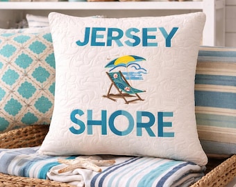 Embroidered Jersey Shore Throw pillow | Coastal Beach House