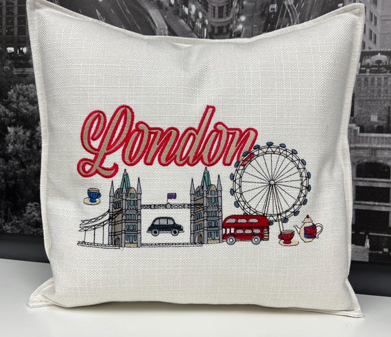 London embroidered pillow | Decorative throw pillow