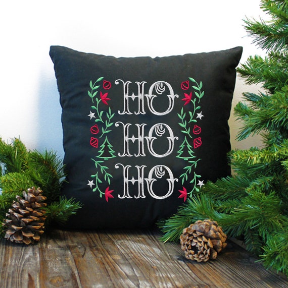 Ho Ho Ho! Embroidered pillow - Christmas decor - holiday decor- Home and Living
