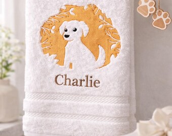 Embroidered Puppy Hand and Bath Towel, Personalized Kids Bathroom Decor