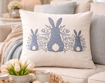 Bunny pillow -  Embroidered neutral casual boho decor