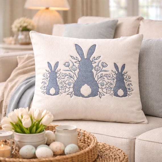 Bunny pillow -  Embroidered neutral casual boho decor