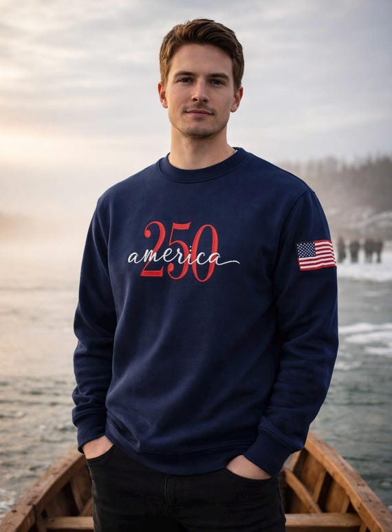 Embroidered American 250th anniversary embroidered crewneck sweatshirt