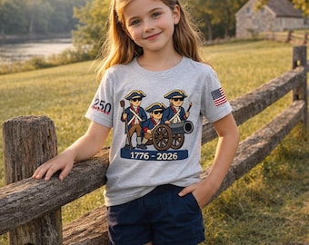 Fourth of July cotton shirt - USA 250 anniversary tee - Revolutionary war soldiers -1776-2026