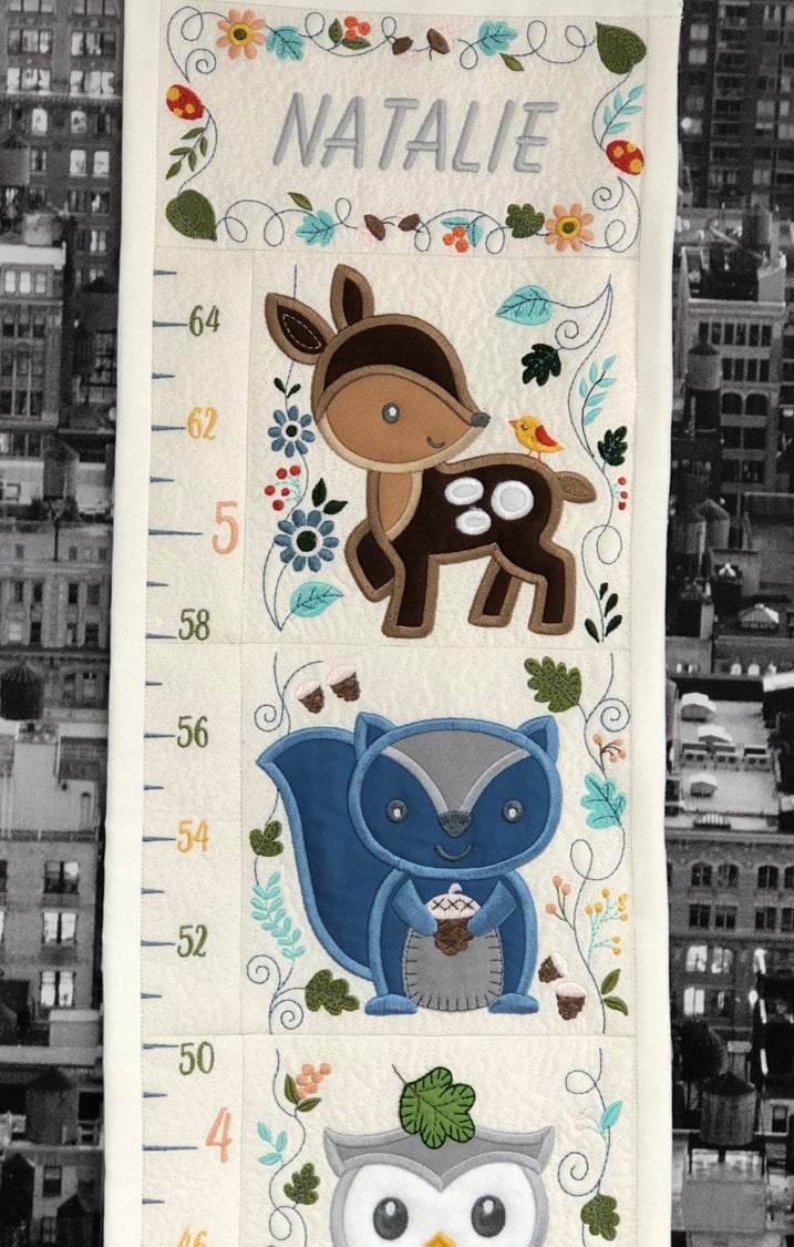 Growth chart embroidered heirloom chart Woodland creatures Etsy