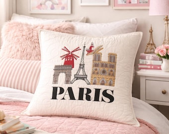 Romantic embroidered Paris throw pillow | French Paris bedroom decor