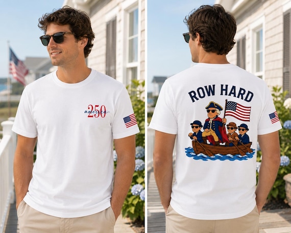 Row Hard Washington crossing inspired cotton shirt - 250 - Fourth of July Americana tee