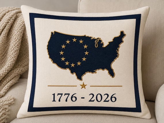 Celebrating classic Americana embroidered pillow USA anniversary decor
