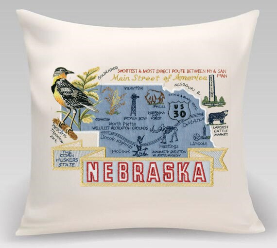 Nebraska State pillow with feather insert
