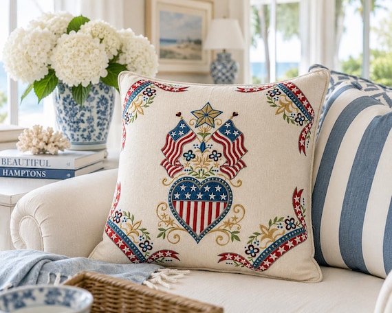 America 250 embroidered pillow USA anniversary decor