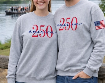 Embroidered American 250th anniversary embroidered crewneck sweatshirt