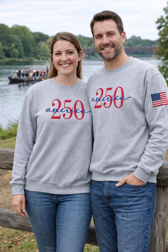 Embroidered American 250th anniversary embroidered crewneck sweatshirt