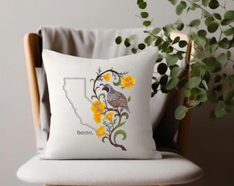 California Quail and Poppy Medley. Embroidered with feather insert